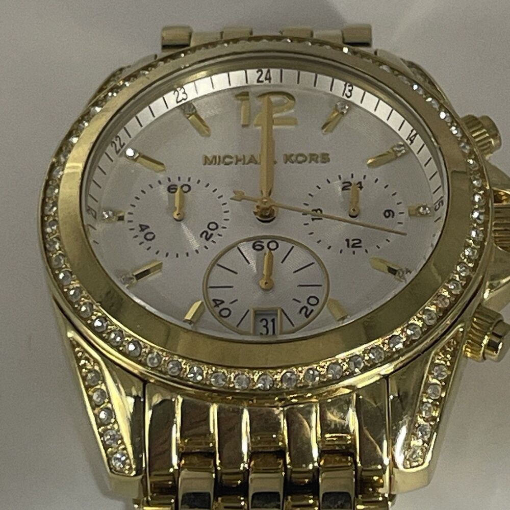 Michael Kors MK5835 Pressley Women's White Dial Gold Tone Chronograph Watch